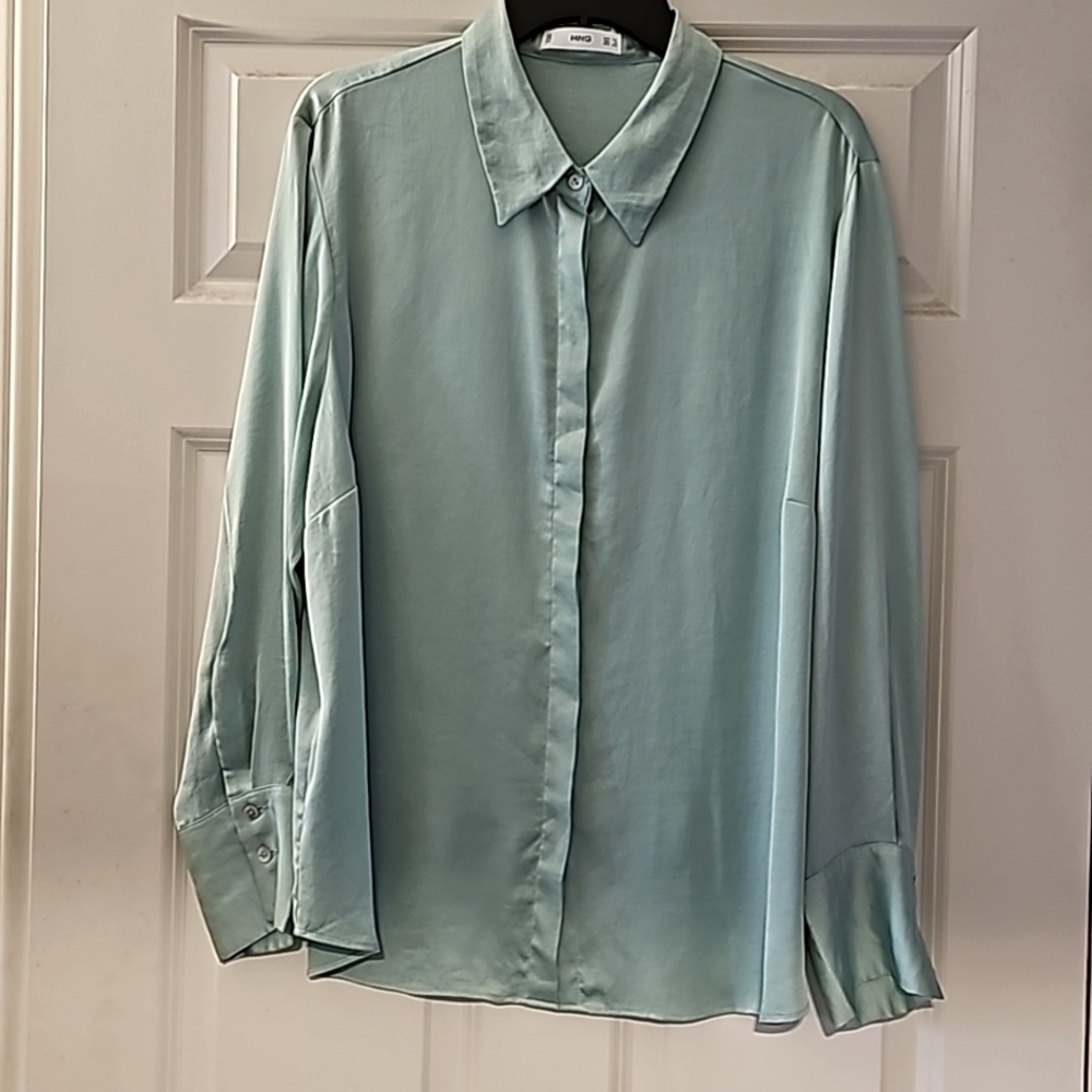 MNG Blouse XXL mint green faux satin